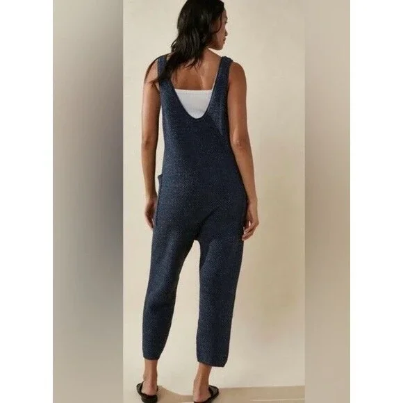 Free People Beach Hailee Knit Sweater Jumper Jumpsuit Navy Sz M Boho Beach - Picture 12 of 12